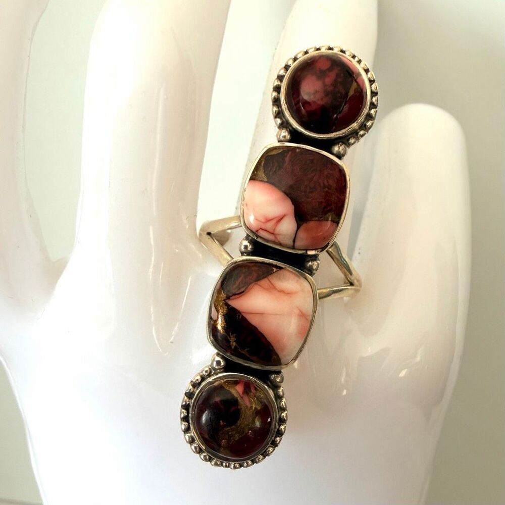 Red Dahlia Turquoise Sterling Silver 925 Statement Ring Size 8
